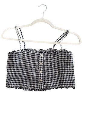 Abercrombie and Fitch Crop Top Size Small Gingham Smocked Sleeveless Navy White